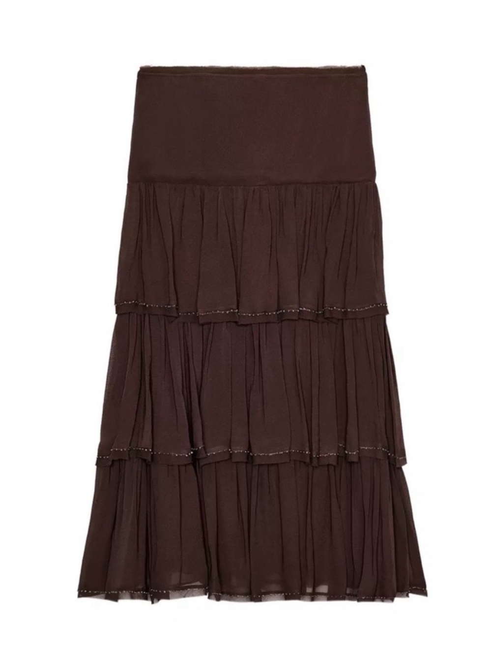 Zara Collection Dark Brown Tiered Maxi Skirt